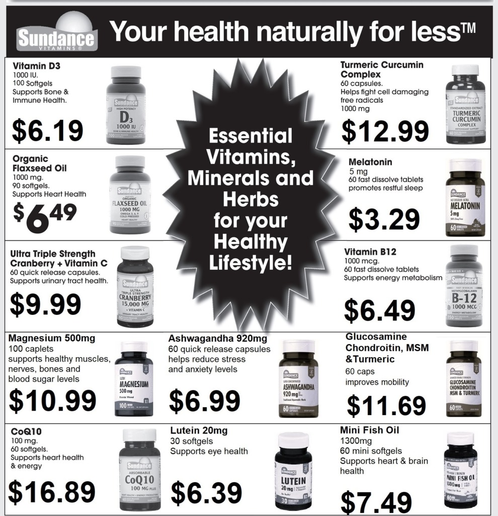 Featured this week- Sundance vitamins, minerals and herbs, for your healthy lifestyle